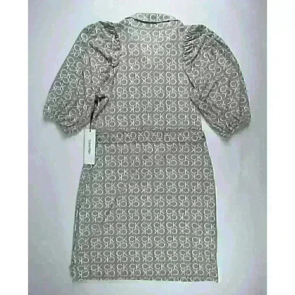 NEW! Calvin Klein Women's Size 10 Logo-Print Tie Waist Shirt Dress NWT $119 - Picture 2 of 3